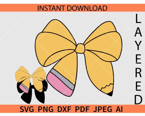 Coquette teacher pencil bow SVG, Pencil Bow SVG PNG