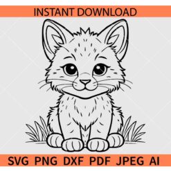 Cute Baby lynx Sitting SVG, Baby lynx outline SVG, Baby Lynx Coloring Page SVG