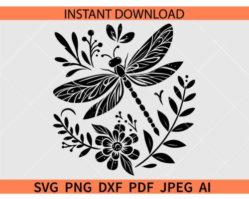 Dragonfly Flowers SVG, Dragonfly SVG File, Floral Dragonfly SVG