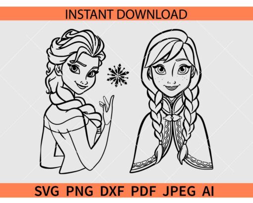 Elsa and Anna SVG, Princess SVG, Frozen Sisters SVG