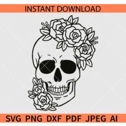 Floral skull SVG, Halloween Floral Skull SVG, Rose Flowers Skull Laughing SVG