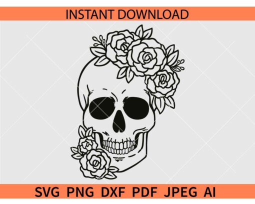 Floral skull SVG, Halloween Floral Skull SVG, Rose Flowers Skull Laughing SVG