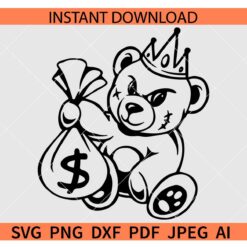 Gangster Bear SVG, Gangster Bear with Money Bag SVG, Gangster Bear with Dollars SVG
