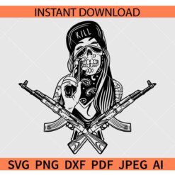 Gangster Girl with Pistol SVG, Gangster Girl with firearms SVG, Gangster Girl cross guns SVG
