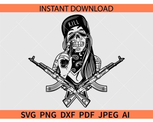 Gangster Girl with Pistol SVG, Gangster Girl with firearms SVG, Gangster Girl cross guns SVG