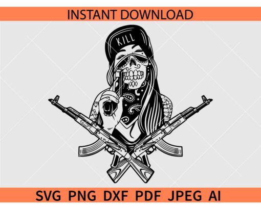 Gangster Girl with Pistol SVG, Gangster Girl with firearms SVG, Gangster Girl cross guns SVG