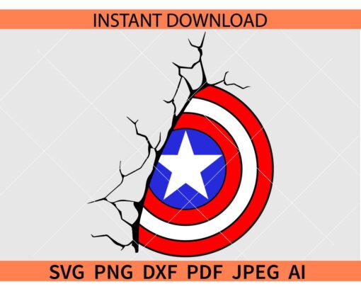 Half cracked Captain SVG, Captain America shield Crushed SVG