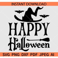 Happy Halloween Witch Hat SVG, Happy Halloween witch Broom SVG