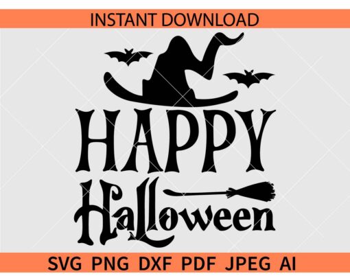 Happy Halloween Witch Hat SVG, Happy Halloween witch Broom SVG