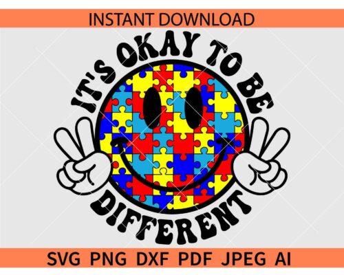 It's Okay To Be Different smiley Face SVG, Autism Puzzle Awareness Smile SVG