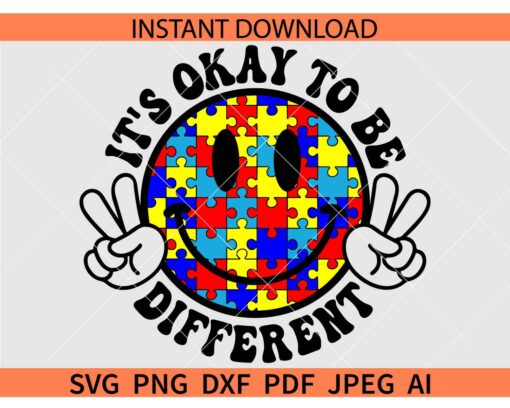 It's Okay To Be Different smiley Face SVG, Autism Puzzle Awareness Smile SVG