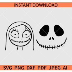 Jack Sally Faces SVG, Jack Skellington Face SVG, Sally Face Outline SVG