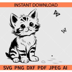 Kitten with butterfly SVG, Cat and Butterflies SVG, Butterflies with Kitty SVG