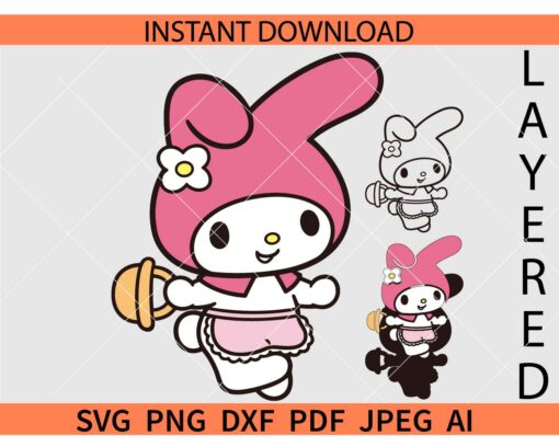 Melody Sanrio SVG, Hello Kitty My Melody SVG, My Melody Kitten SVG