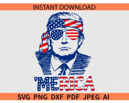 Merica Trump SVG, Trump with Patriotic Bandana SVG