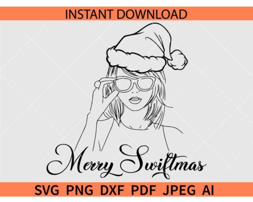 Merry Swiftmas Sketch SVG, Merry Swiftmas Sunglasses SVG, Merry Swiftmas Santa Hat SVG