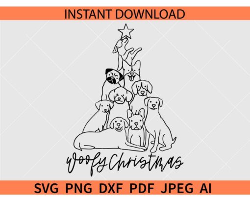 Merry Woofmas Christmas Tree SVG, Merry Woofmas Dog Breeds SVG