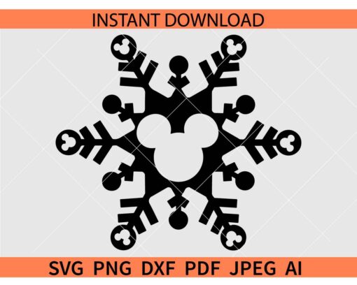 Mickey Mouse Snowflake SVG, Disney Snowflake SVG, Mickey Head Snowflake SVG