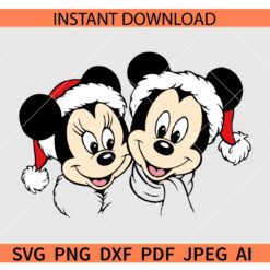 Mickey and Minnie with Santa Hat SVG, Christmas Mickey Minnie SVG