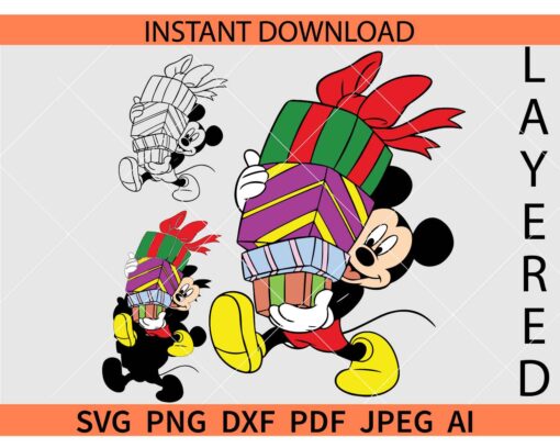 Mickey gifts SVG, Mickey Mouse Carrying Present SVG, Disney Carrying Gift SVG