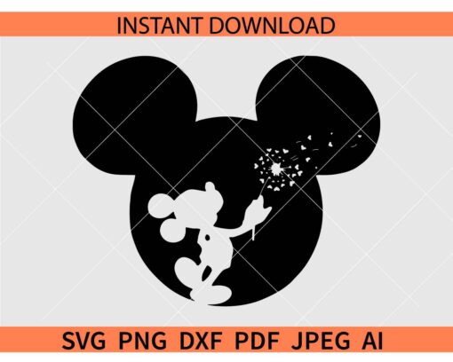 Mickey head dandelion SVG, Mickey spread love SVG, Mickey blowing dandelion SVG