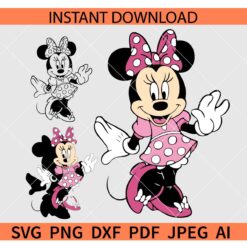 Minnie Girl with Polka Dots Dress SVG, Playing Minnie Mouse Girl SVG