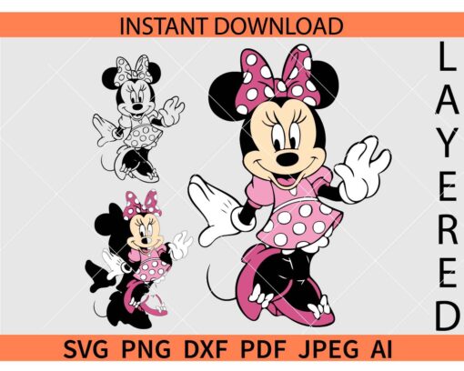 Minnie Girl with Polka Dots Dress SVG, Playing Minnie Mouse Girl SVG