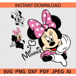 Minnie Mouse holding cheek SVG, Happy Minnie Face SVG