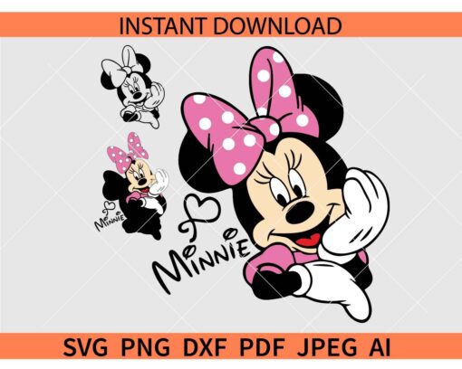 Minnie Mouse holding cheek SVG, Happy Minnie Face SVG