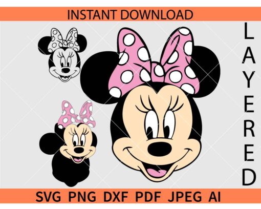 Minnie smiling SVG, Happy Minnie Mouse SVG, Minnie with Polka Dots Bow SVG