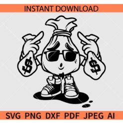 Money Bag Mascot SVG, Hipster Money SVG, Gangster with Dollar Sack SVG