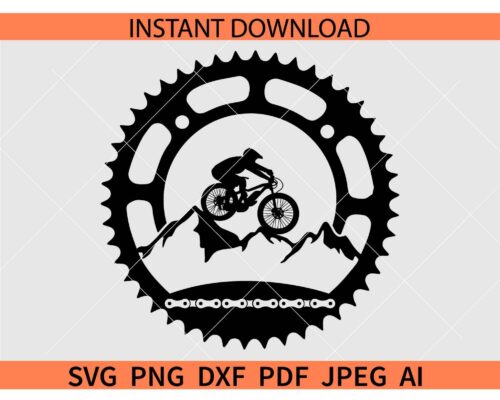 Mtb Biker Mountain Trail Sprocket SVG
