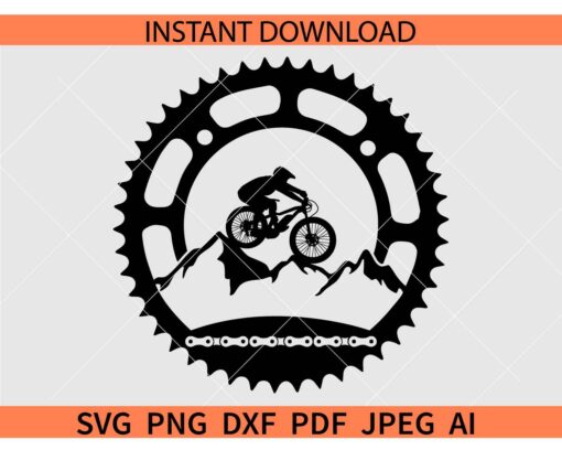 Mtb Biker Mountain Trail Sprocket SVG