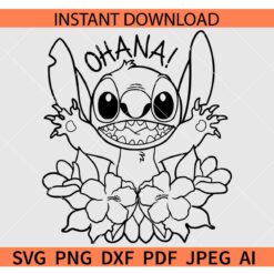 Ohana Lilo and Stitch SVG, Floral Stitch Ohana SVG