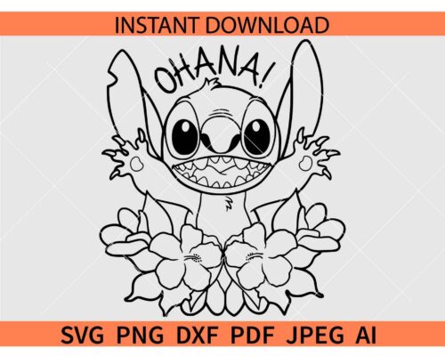 Ohana Lilo and Stitch SVG, Floral Stitch Ohana SVG