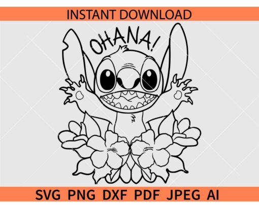 Ohana Lilo and Stitch SVG, Floral Stitch Ohana SVG