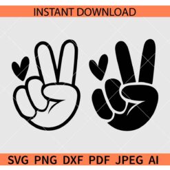 Peace Hand with heart SVG, Peace Symbol Hand SVG, Peace Hand Love Heart Sign SVG