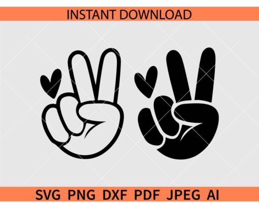 Peace Hand with heart SVG, Peace Symbol Hand SVG, Peace Hand Love Heart Sign SVG