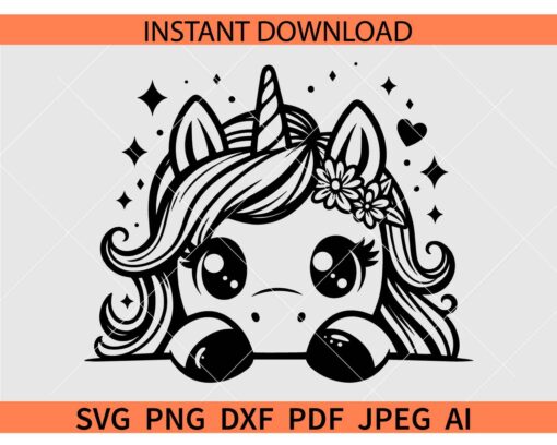 Peeking Cute Unicorn SVG, Baby Unicorn Peeking SVG