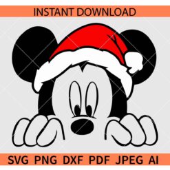 Peeking Mickey Santa SVG, Mickey Mouse with Santa Hat Peeking SVG