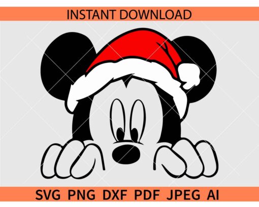 Peeking Mickey Santa SVG, Mickey Mouse with Santa Hat Peeking SVG