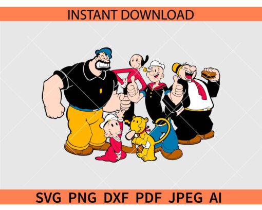 Popeye and Friends SVG, Popeye the Sailor man and friends SVG