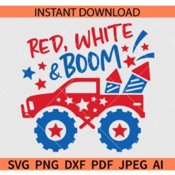 Red White and Boom truck SVG, Monster Truck Red White and Boom SVG