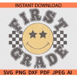 Retro First Grade smiley checkered SVG, 1st Grade Smiley Face Checkered SVG
