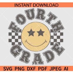 Retro Fourth Grade smiley checkered SVG, 4th Grade Smiley Face Checkered SVG