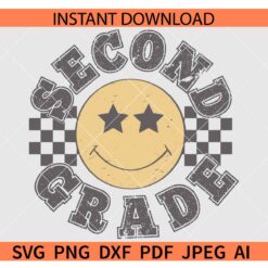 Retro Second Grade smiley Face checkered SVG, Checkered 2nd Grade Smile SVG