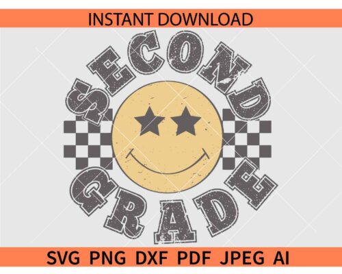 Retro Second Grade smiley Face checkered SVG, Checkered 2nd Grade Smile SVG