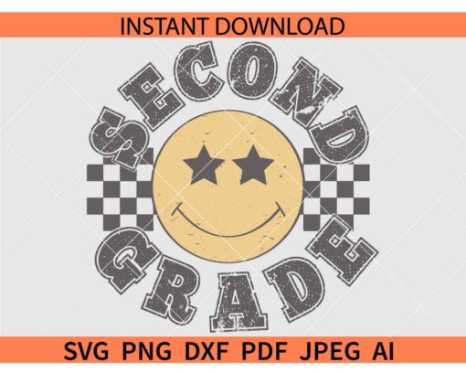 Retro Second Grade smiley Face checkered SVG, Checkered 2nd Grade Smile SVG