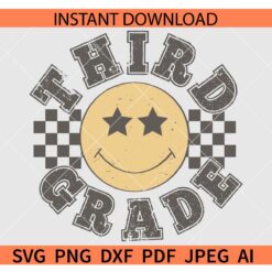 Retro Third Grade smiley Face checkered SVG, Checkered 3nd Grade Smile SVG