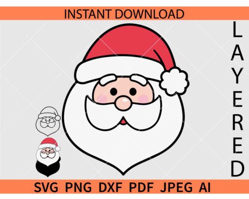 Santa face Cartoon SVG, Cartoon Face with Santa Hat SVG